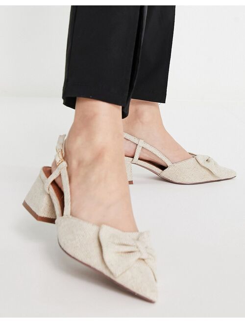 ASOS DESIGN Wide Fit Suzy bow slingback mid heeled shoes in natural