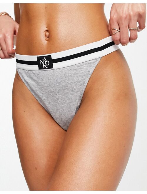 NA-KD high cut thong in gray melange