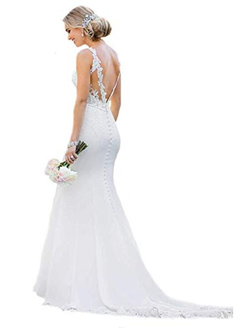 Weddingdazzle Yen Town Bridal Dresses Sexy Backless Lace Appliques Mermaid Wedding Dresses for Bride