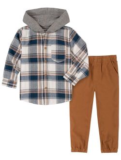Little Boys Front Shirt and Twill Joggers, 2 Piece Set