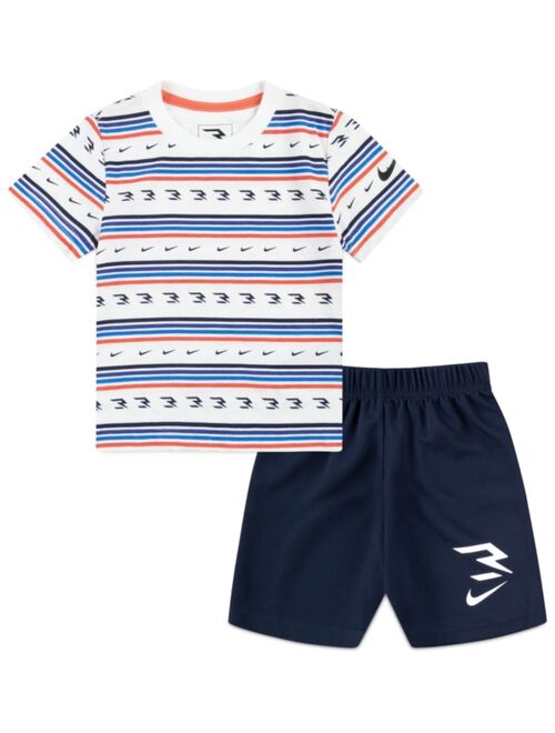 NIKE 3Brand by Russell Wilson Little Boys Branded Stripe T-shirt and Shorts, 2 Piece Set