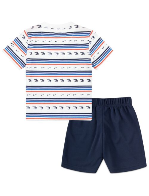 NIKE 3Brand by Russell Wilson Little Boys Branded Stripe T-shirt and Shorts, 2 Piece Set