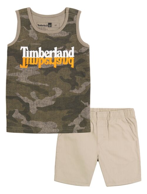 Timberland Little Boys Camo Logo Tank and Poplin Shorts, 2 Piece Set