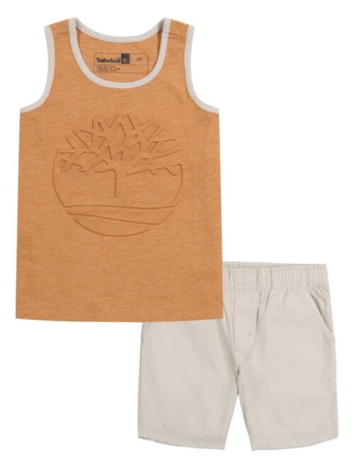 Timberland Little Boys Tree Logo Tank and Poplin Shorts, 2 Piece Set