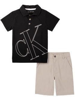 Little Boys Oversize Logo Polo Shirt and Twill Shorts, 2-Piece Set