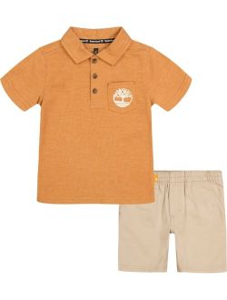 Little Boys Signature Polo Shirt and Twill Shorts, 2 Piece Set
