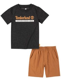 Little Boys Short Sleeve Signature T-shirt and Ripstop Shorts, 2 Piece Set