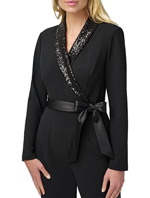 Adrianna Papell Stretch Crepe Tuxedo Jumpsuit with Sequin Lapels