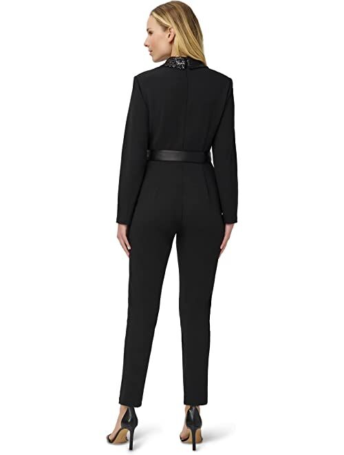 Adrianna Papell Stretch Crepe Tuxedo Jumpsuit with Sequin Lapels