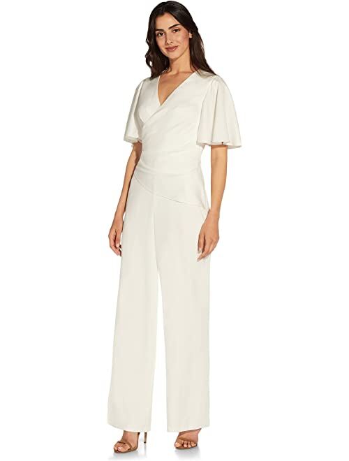 Adrianna Papell Flutter Sleeve Satin Crepe Jumpsuit