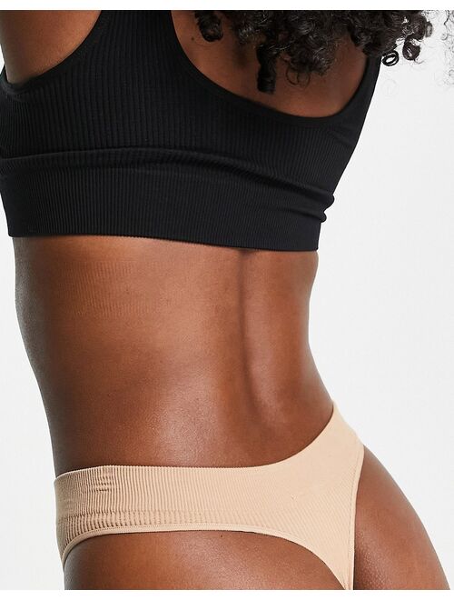 New Look ribbed seamless thong in tan