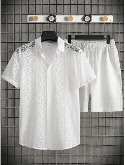 Men Hollow Out Lace Shirt & Shorts