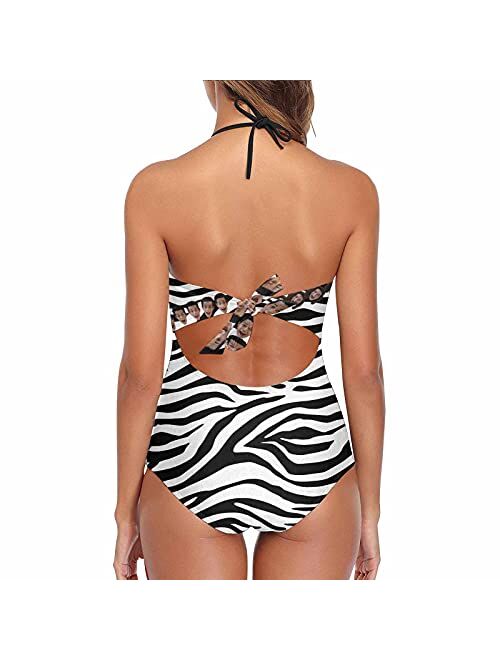 Interestprint Custom Face Women's One Piece Swimsuit Personalized Photo Print Zebra Pattern Bathing Suit Birthday for Girlfriend Wife