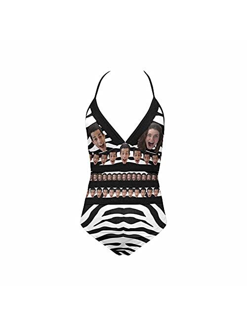 Interestprint Custom Face Women's One Piece Swimsuit Personalized Photo Print Zebra Pattern Bathing Suit Birthday for Girlfriend Wife