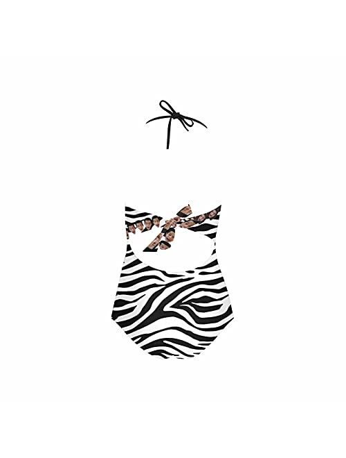 Interestprint Custom Face Women's One Piece Swimsuit Personalized Photo Print Zebra Pattern Bathing Suit Birthday for Girlfriend Wife