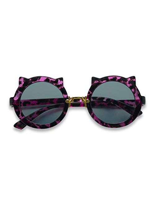 ShadyVEU Girls Round Kitty Cat Ears Cheetah Leopard Colorful Kids Toddler Ages 2 - 7 yr. Sunglasses