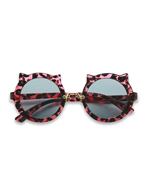 ShadyVEU Girls Round Kitty Cat Ears Cheetah Leopard Colorful Kids Toddler Ages 2 - 7 yr. Sunglasses