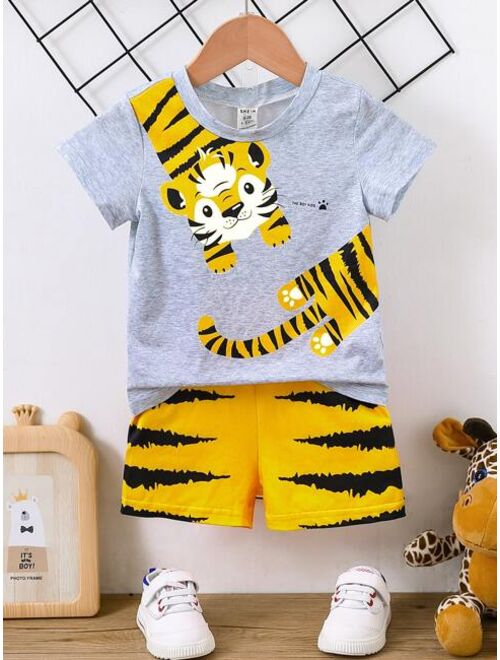 Shein Baby Cartoon Letter Graphic Tee Shorts