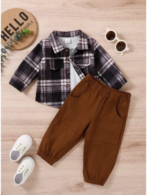 Shein Baby Plaid Overcoat With Pants