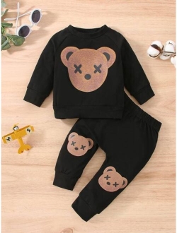 Baby Bear Print Raglan Sleeve Sweatshirt Sweatpants