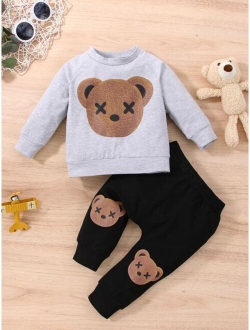 Baby Bear Print Raglan Sleeve Sweatshirt Sweatpants