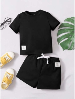 Baby Letter Patched Detail Tee Tie Front Shorts