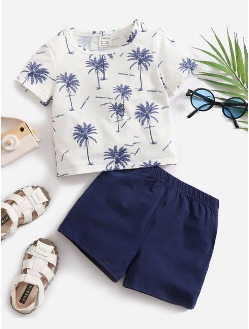 SHEIN Baby Tropical Letter Graphic Tee Shorts