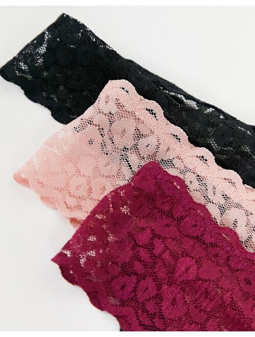 New Look 3 pack lace thongs in multi