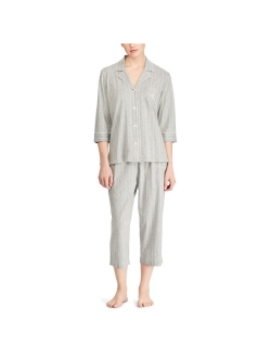 LAUREN RALPH LAUREN 3/4 Sleeve Cotton Notch Collar Capri Pant Pajama Set