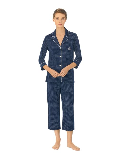 Polo Ralph Lauren LAUREN RALPH LAUREN 3/4 Sleeve Cotton Notch Collar Capri Pant Pajama Set