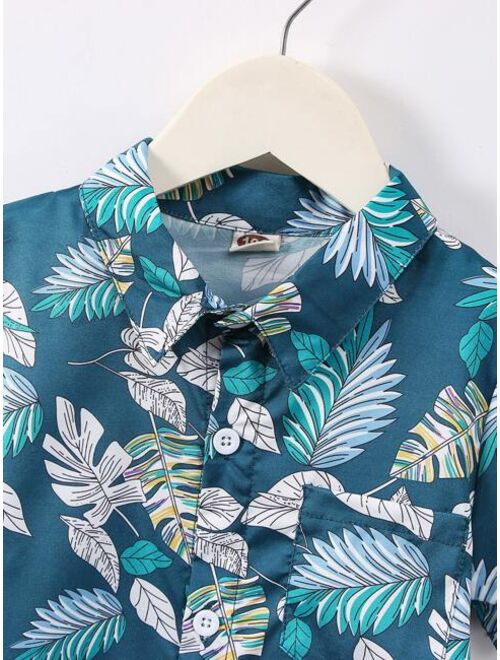 Shein Toddler Boys Tropical Print Shirt Shorts