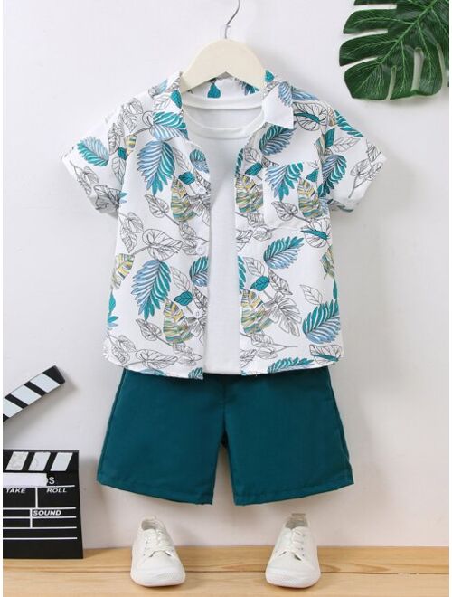 Shein Toddler Boys Tropical Print Shirt Shorts