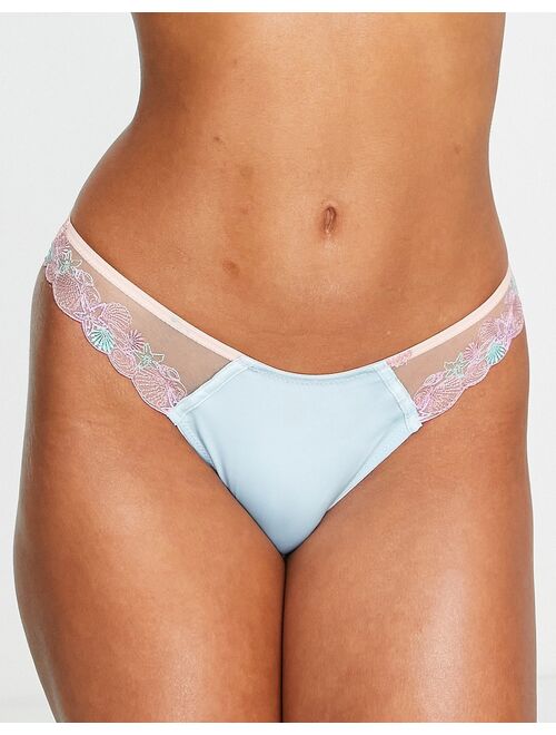 ASOS DESIGN Shelly lace brazilian briefs in peach and blue