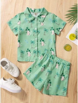 Toddler Boys House Palm Tree Print Shirt Shorts