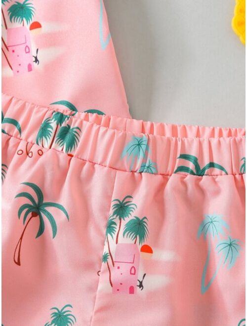 Shein Toddler Boys House Palm Tree Print Shirt Shorts