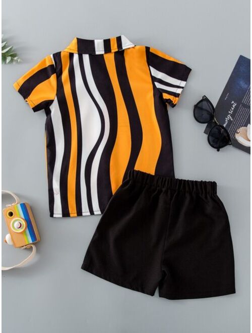 Shein Toddler Boys Block Striped Shirt Shorts