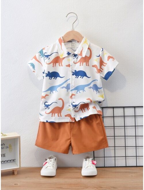 Shein Toddler Boys Dinosaur Print Shirt Shorts