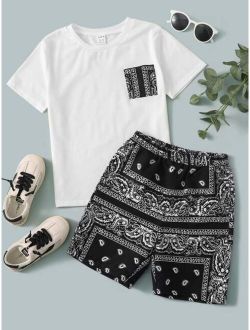 Boys Paisley Print Patched Pocket Tee Shorts