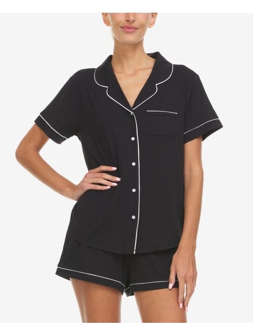 FLORA BY FLORA NIKROOZ Women's Annie Button Down Shorty Notch Pajama Set, 2 Piece