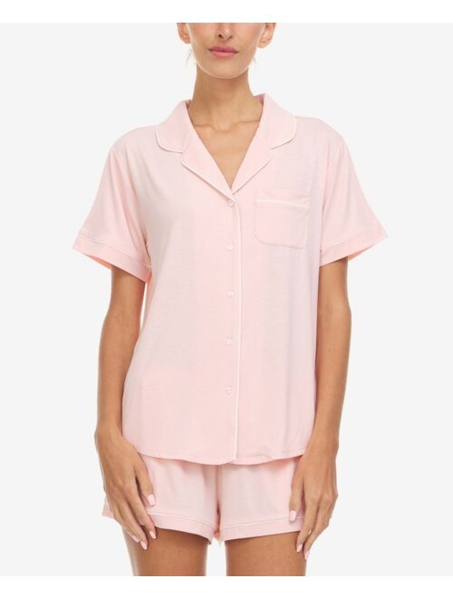 FLORA BY FLORA NIKROOZ Women's Annie Button Down Shorty Notch Pajama Set, 2 Piece