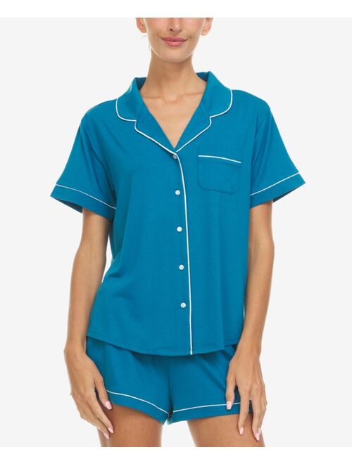 FLORA BY FLORA NIKROOZ Women's Annie Button Down Shorty Notch Pajama Set, 2 Piece