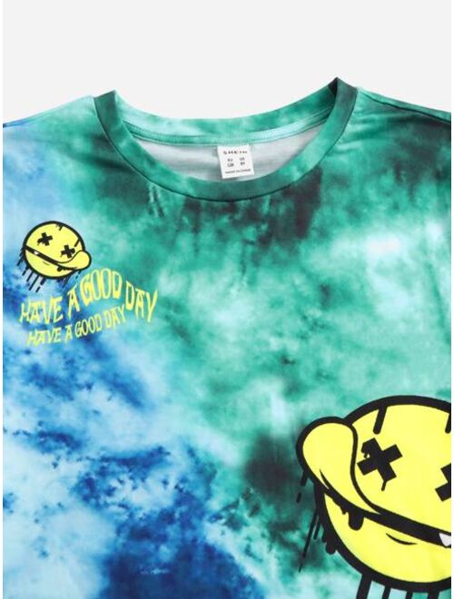 SHEIN Boys Cartoon Graphic Tie Dye Tee And Shorts Set