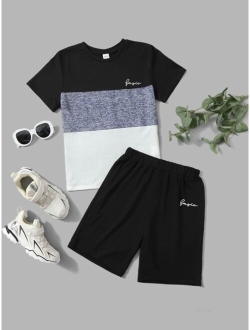 Boys Letter Graphic Colorblock Tee and Track Shorts Set