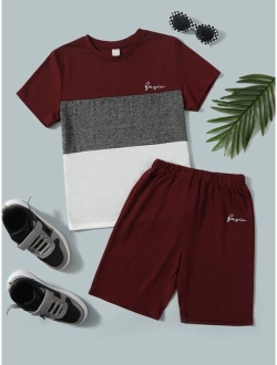 Boys Letter Graphic Colorblock Tee and Track Shorts Set