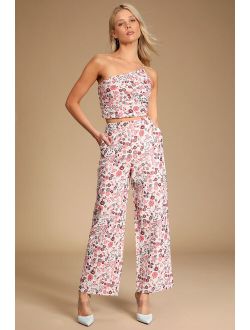 Bloom into Spring Blush Floral Jacquard Wide-Leg Pants