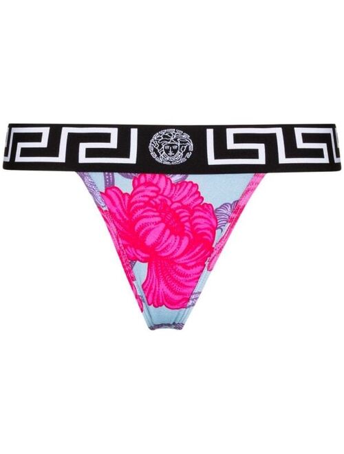 Versace floral Greca-waist thong