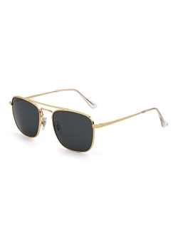 JIM HALO Retro Square Aviator Sunglasses Premium Glass Lens Flat Metal Eyewear Men Women