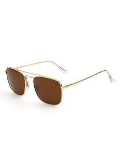 JIM HALO Retro Square Aviator Sunglasses Premium Glass Lens Flat Metal Eyewear Men Women