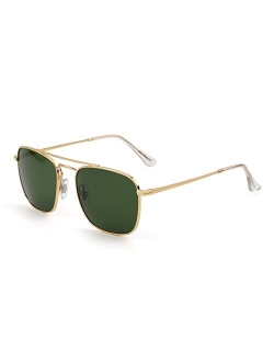 JIM HALO Retro Square Aviator Sunglasses Premium Glass Lens Flat Metal Eyewear Men Women