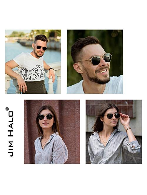 JIM HALO Retro Square Aviator Sunglasses Premium Glass Lens Flat Metal Eyewear Men Women